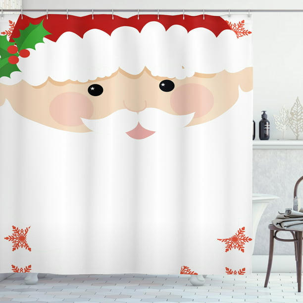 Christmas hat and santa white beard Shower Curtain Bathroom Fabric & 12hooks new